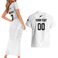 Custom Football New Zealand Couples Matching Short Sleeve Bodycon Dress and Hawaiian Shirt Aotearoa United White Version LT01 - Polynesian Pride