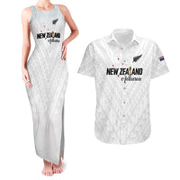 Custom Football New Zealand Couples Matching Tank Maxi Dress and Hawaiian Shirt Aotearoa United White Version LT01 White - Polynesian Pride