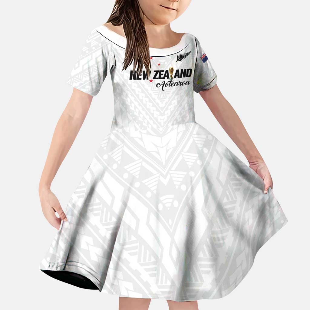Custom Football New Zealand Family Matching Long Sleeve Bodycon Dress and Hawaiian Shirt Aotearoa United White Version LT01 Daughter's Dress White - Polynesian Pride
