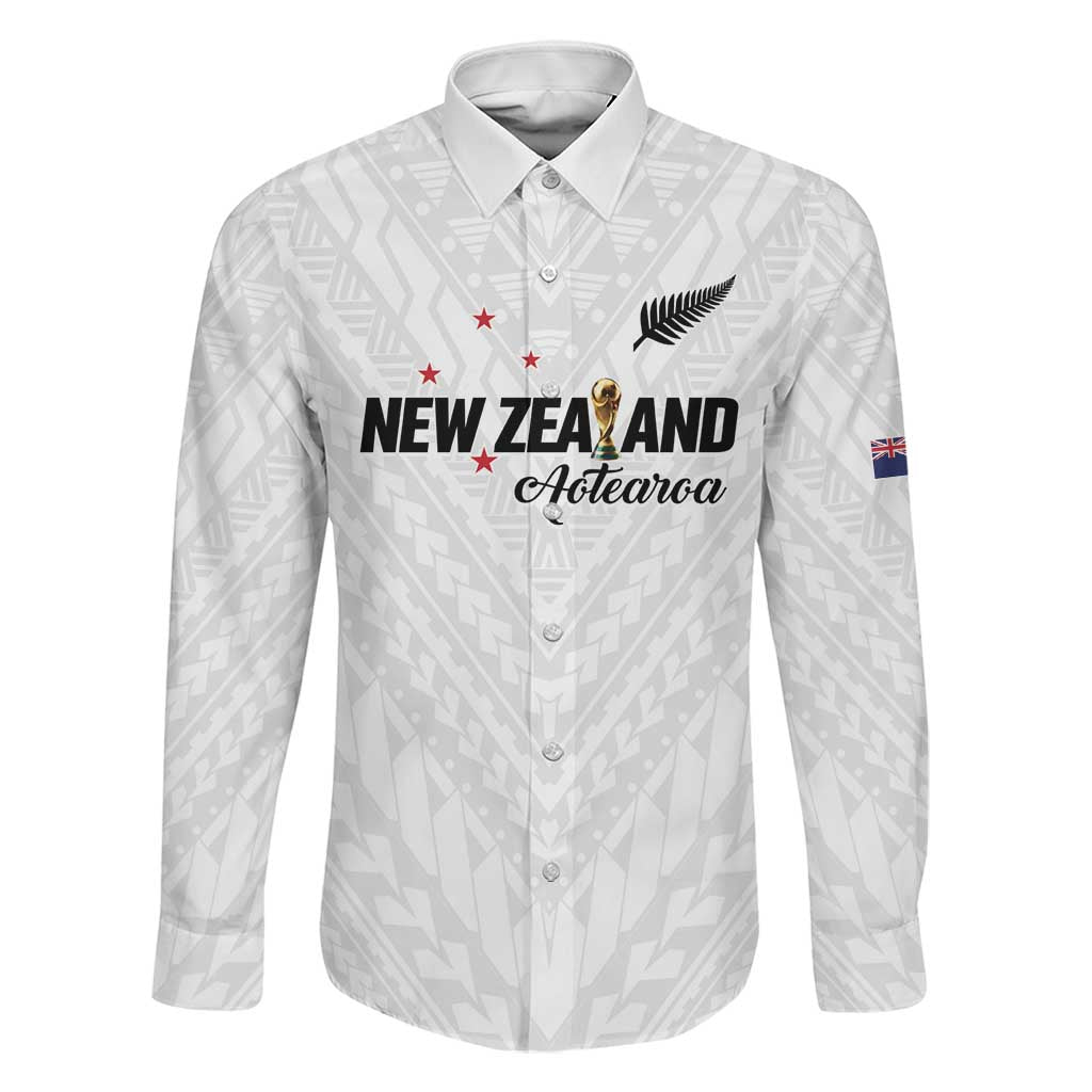 Custom Football New Zealand Family Matching Off The Shoulder Long Sleeve Dress and Hawaiian Shirt Aotearoa United White Version LT01 Dad's Shirt - Long Sleeve White - Polynesian Pride
