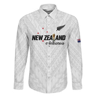 Custom Football New Zealand Family Matching Off The Shoulder Long Sleeve Dress and Hawaiian Shirt Aotearoa United White Version LT01 Dad's Shirt - Long Sleeve White - Polynesian Pride