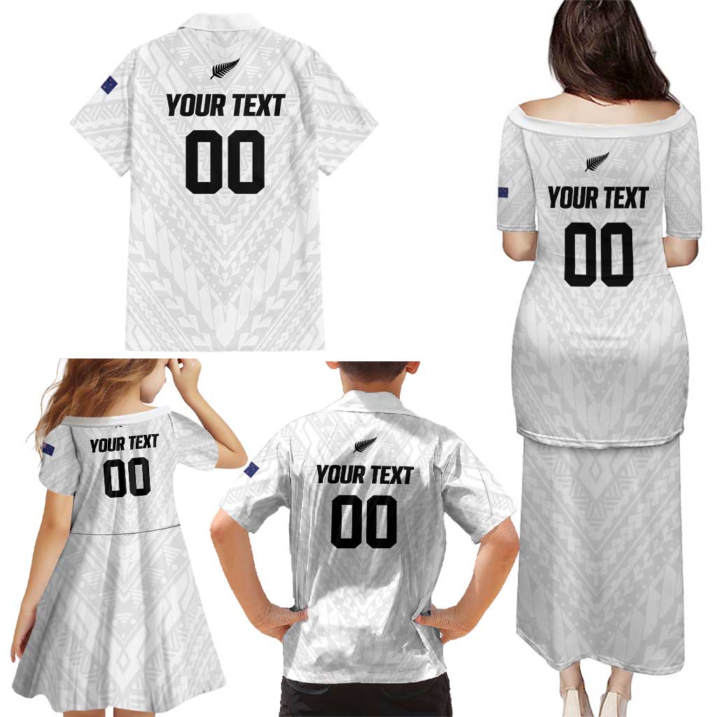 Custom Football New Zealand Family Matching Puletasi and Hawaiian Shirt Aotearoa United White Version LT01 - Polynesian Pride