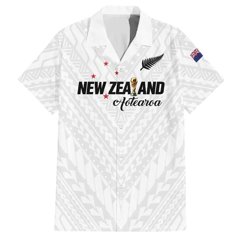 Custom Football New Zealand Family Matching Puletasi and Hawaiian Shirt Aotearoa United White Version LT01 Dad's Shirt - Short Sleeve White - Polynesian Pride