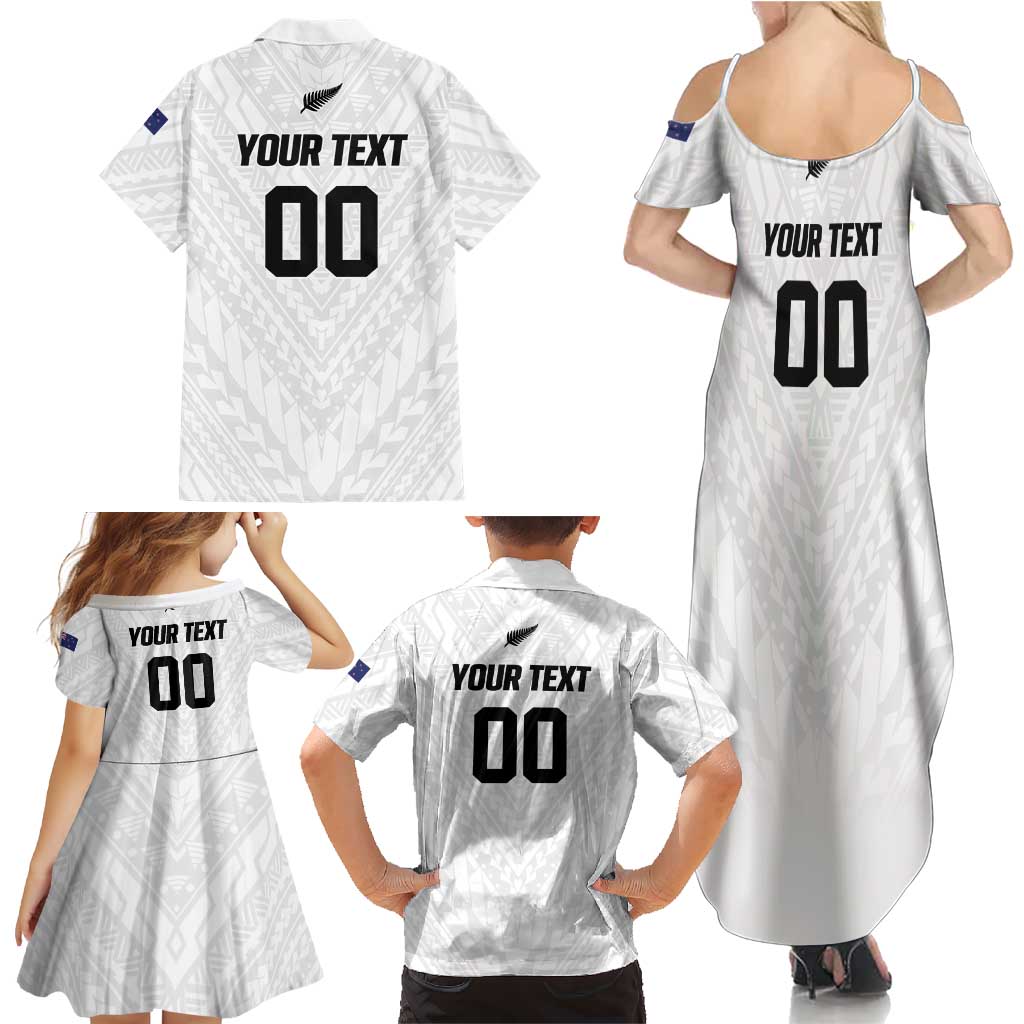 Custom Football New Zealand Family Matching Summer Maxi Dress and Hawaiian Shirt Aotearoa United White Version LT01 - Polynesian Pride