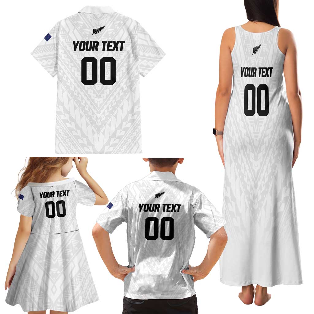 Custom Football New Zealand Family Matching Tank Maxi Dress and Hawaiian Shirt Aotearoa United White Version LT01 - Polynesian Pride
