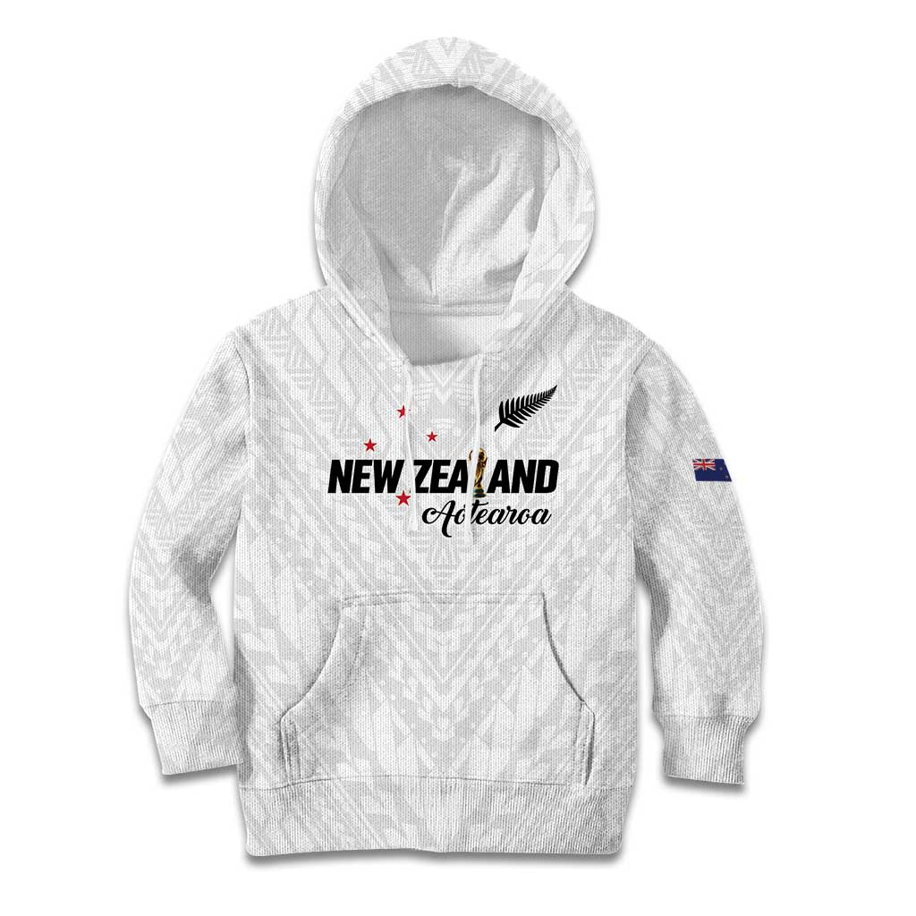 Custom Football New Zealand Kid Hoodie Aotearoa United White Version LT01 Hoodie White - Polynesian Pride