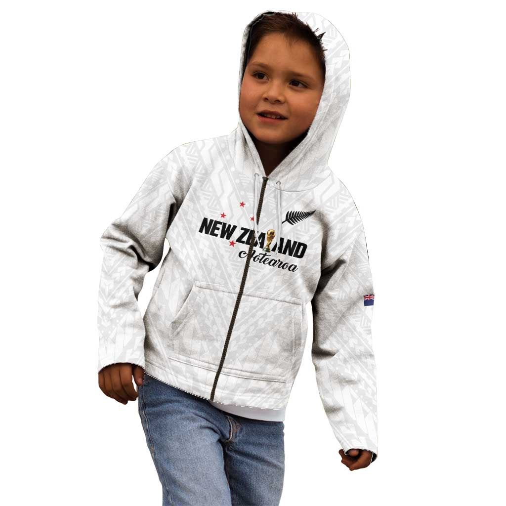 Custom Football New Zealand Kid Hoodie Aotearoa United White Version LT01 - Polynesian Pride