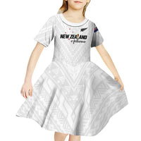 Custom Football New Zealand Kid Short Sleeve Dress Aotearoa United White Version LT01 - Polynesian Pride