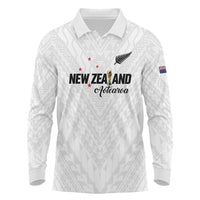 Custom Football New Zealand Long Sleeve Polo Shirt Aotearoa United White Version LT01 White - Polynesian Pride