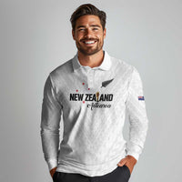 Custom Football New Zealand Long Sleeve Polo Shirt Aotearoa United White Version LT01 - Polynesian Pride