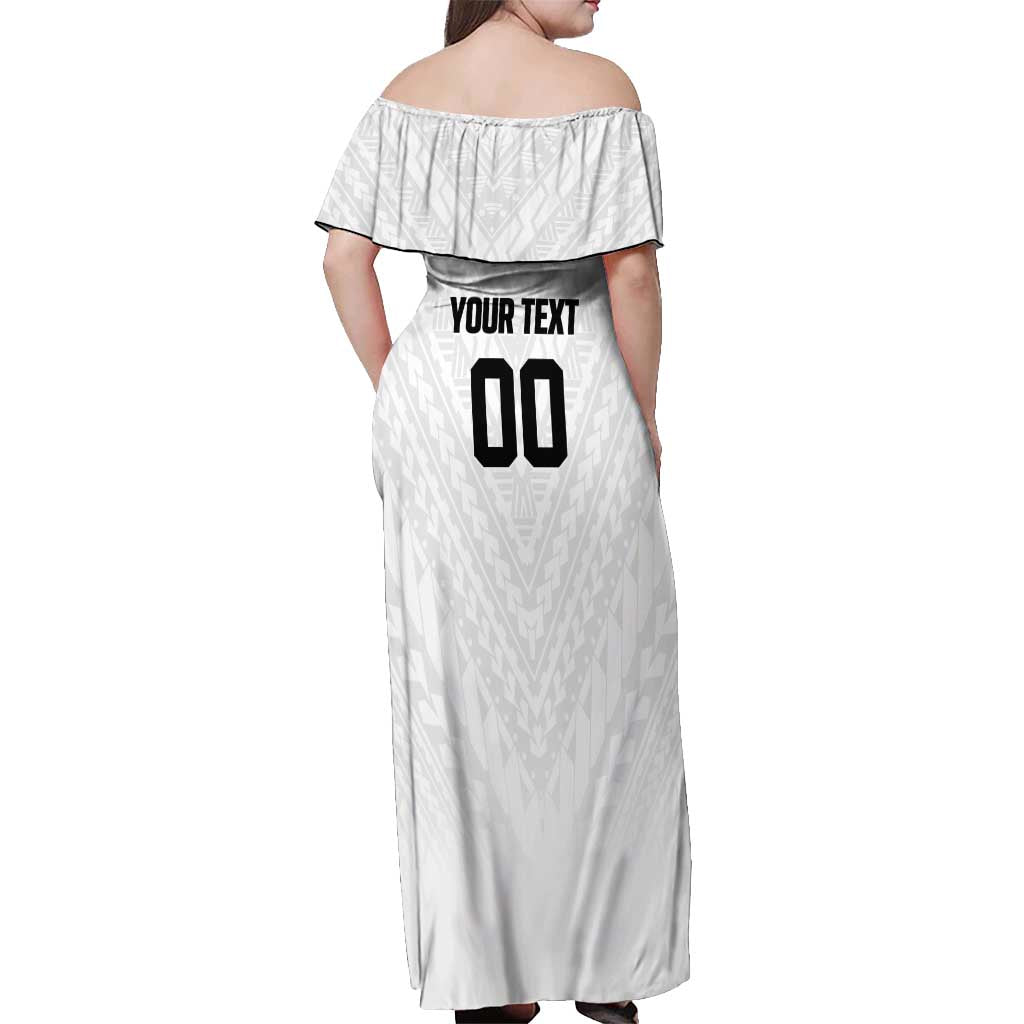 Custom Football New Zealand Off Shoulder Maxi Dress Aotearoa United White Version LT01 - Polynesian Pride