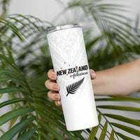 Custom Football New Zealand Skinny Tumbler Aotearoa United White Version LT01 - Polynesian Pride