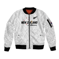 Custom Football New Zealand Sleeve Zip Bomber Jacket Aotearoa United White Version LT01 Unisex White - Polynesian Pride