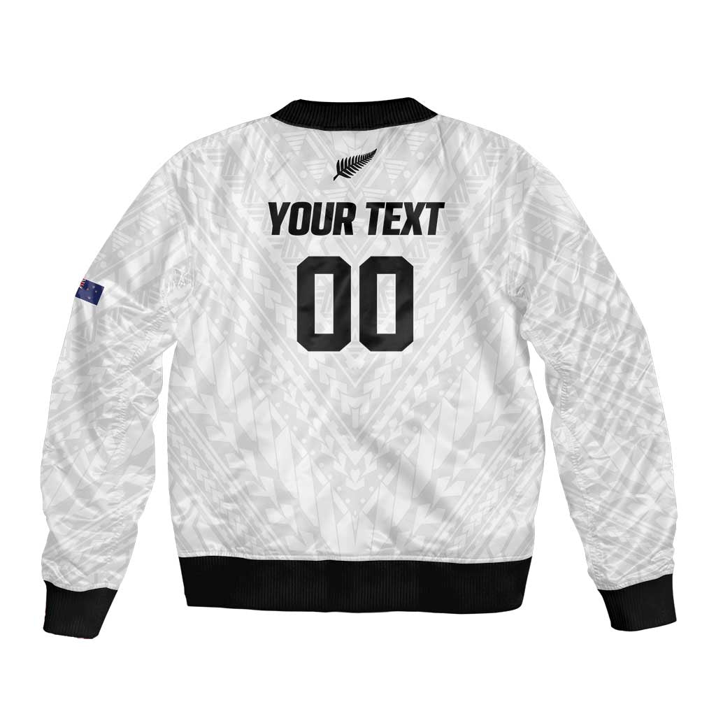 Custom Football New Zealand Sleeve Zip Bomber Jacket Aotearoa United White Version LT01 - Polynesian Pride