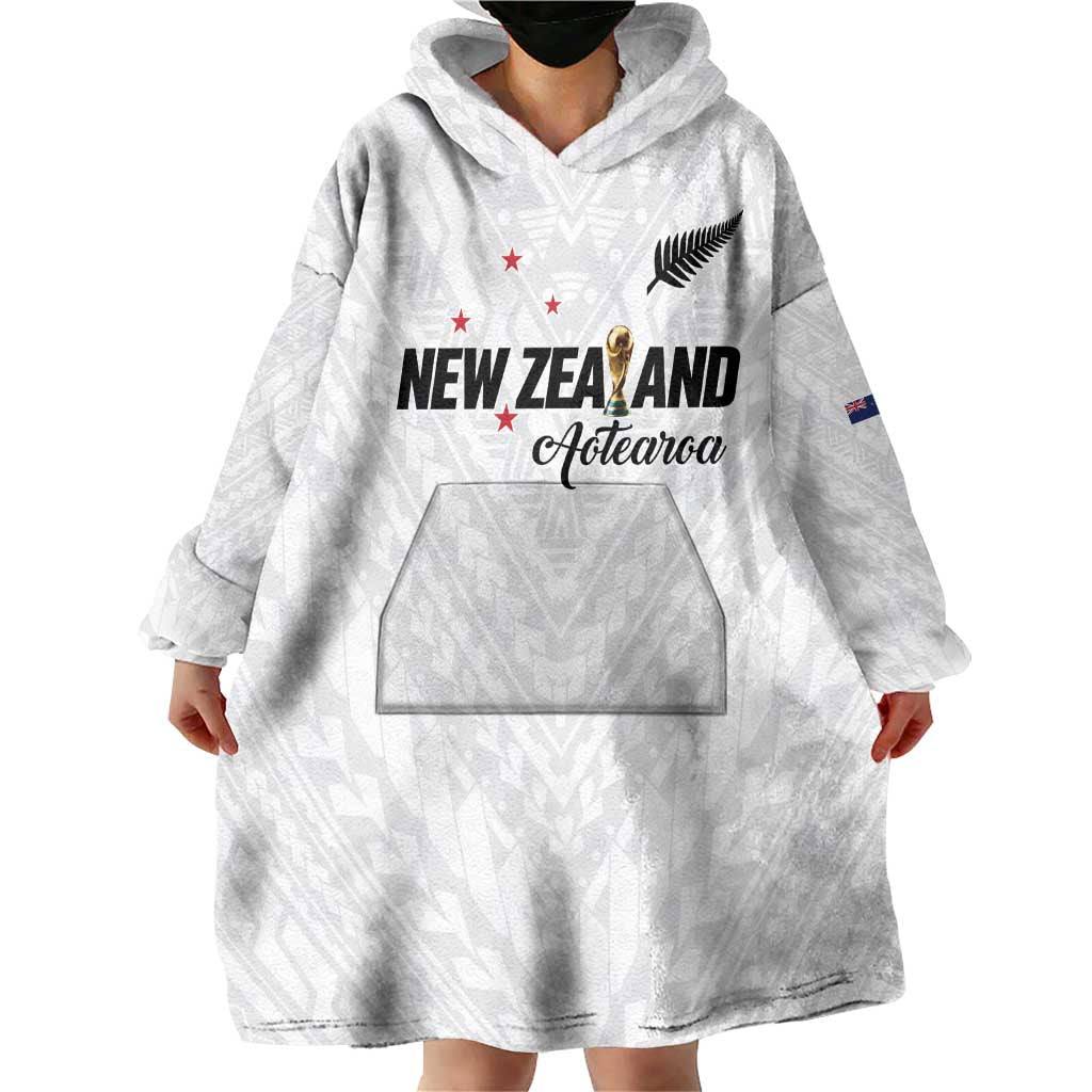 Custom Football New Zealand Wearable Blanket Hoodie Aotearoa United White Version LT01 - Polynesian Pride