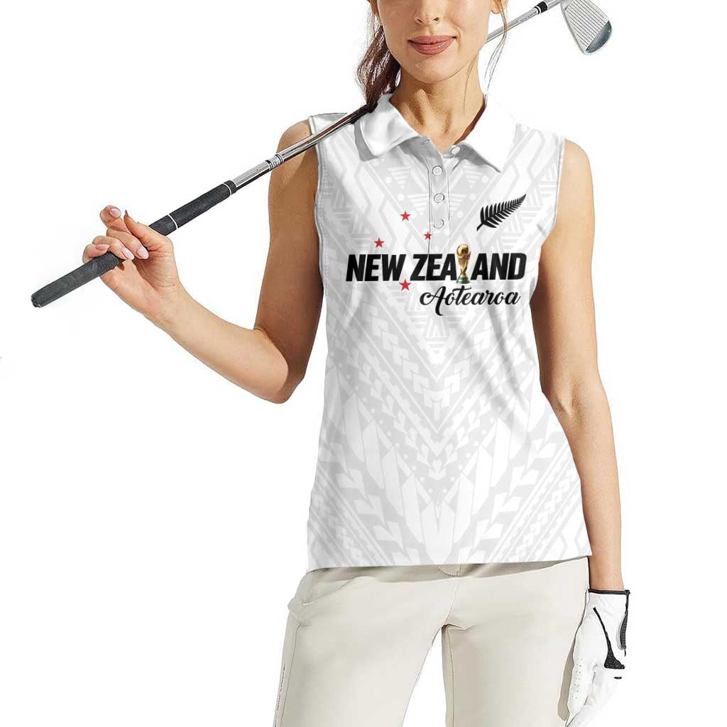 Custom Football New Zealand Women Sleeveless Polo Shirt Aotearoa United White Version LT01 - Polynesian Pride