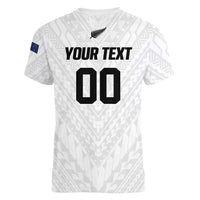 Custom Football New Zealand Women V-Neck T-Shirt Aotearoa United White Version LT01 - Polynesian Pride