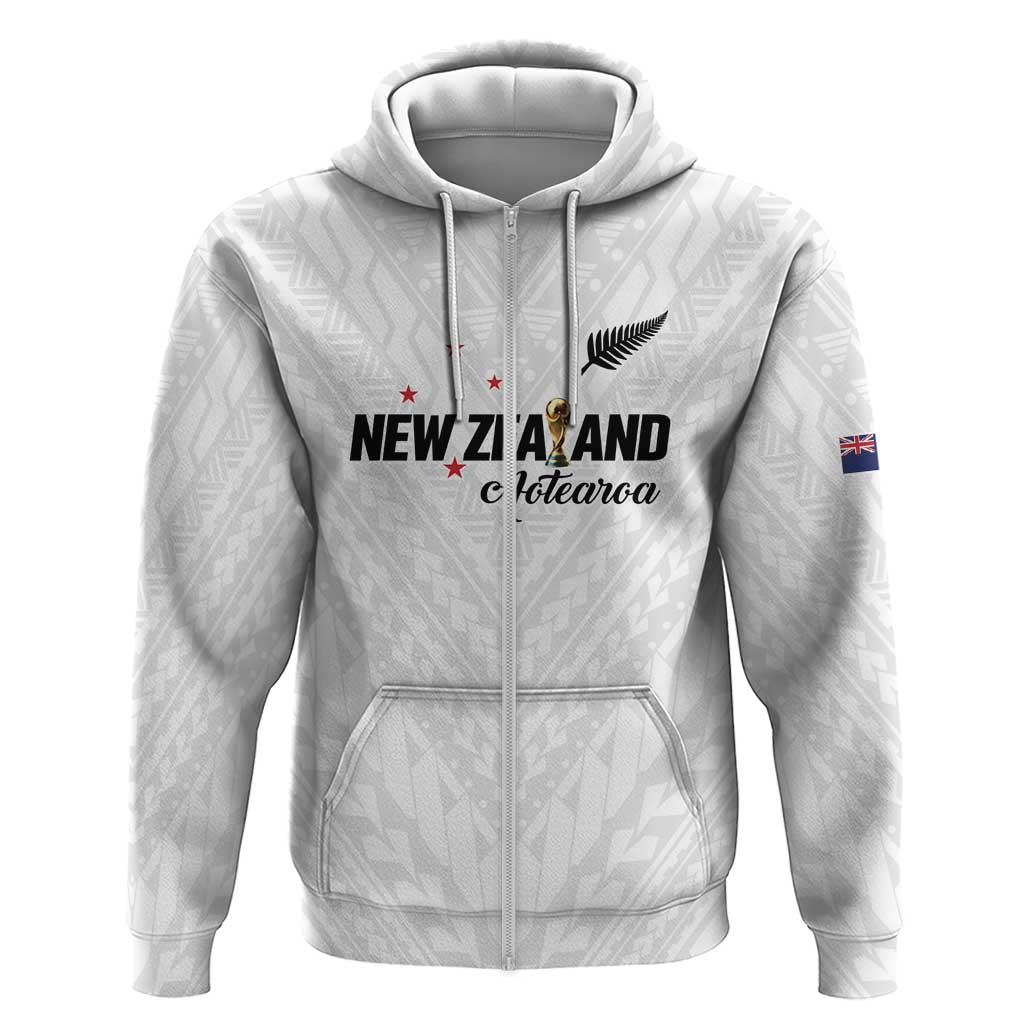 Custom Football New Zealand Zip Hoodie Aotearoa United White Version LT01 Zip Hoodie White - Polynesian Pride