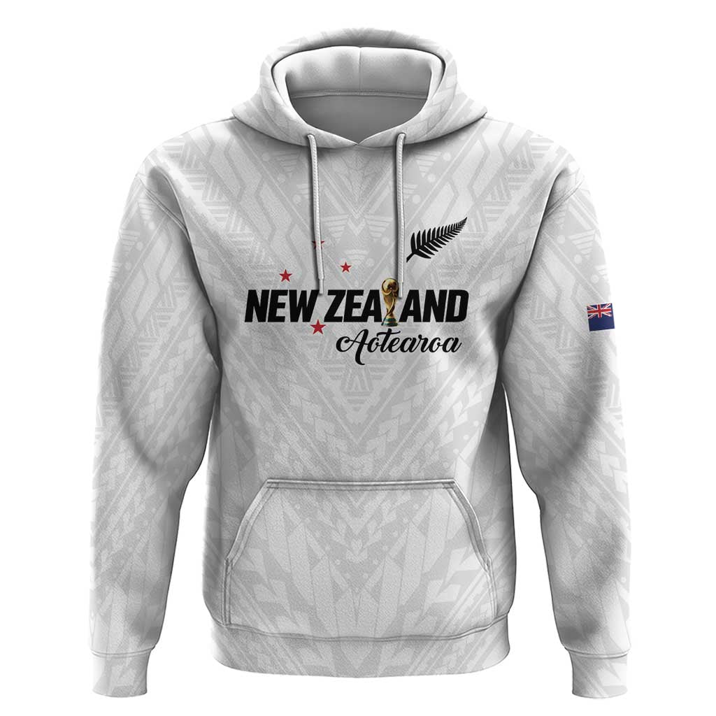 Custom Football New Zealand Zip Hoodie Aotearoa United White Version LT01 Pullover Hoodie White - Polynesian Pride