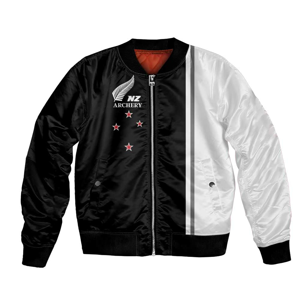 Personalised New Zealand 2025 Archery Basic Bomber Jacket Archery NZ LT01 Unisex Black - Polynesian Pride