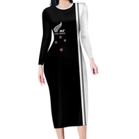 Personalised New Zealand 2025 Archery Basic Family Matching Long Sleeve Bodycon Dress and Hawaiian Shirt Archery NZ LT01 Mom's Dress Black - Polynesian Pride