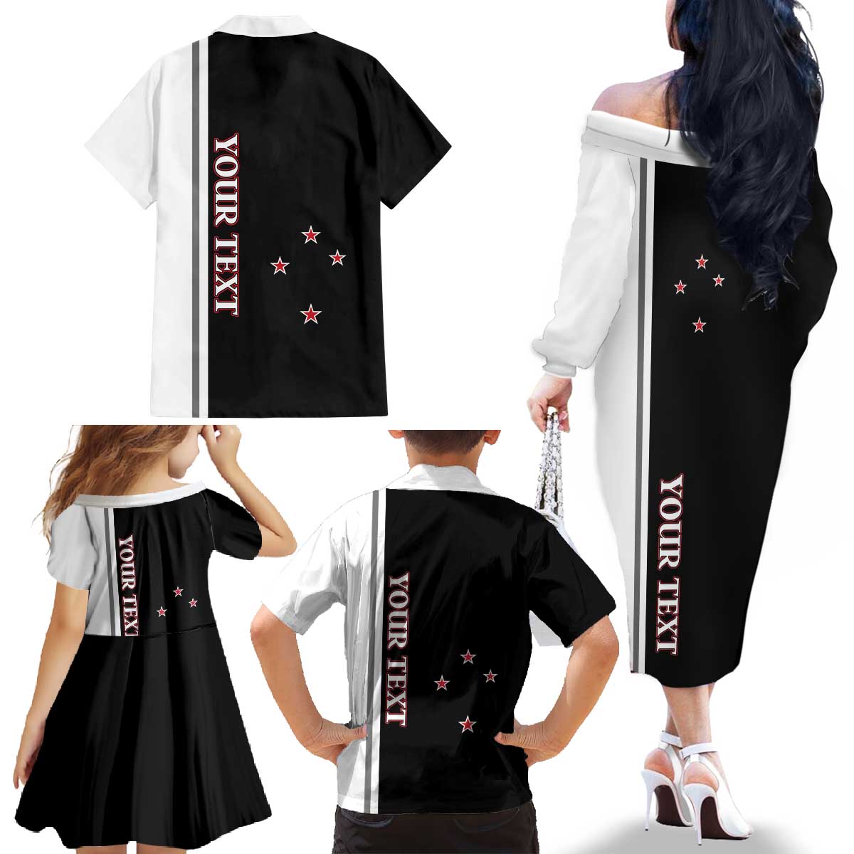 Personalised New Zealand 2025 Archery Basic Family Matching Off The Shoulder Long Sleeve Dress and Hawaiian Shirt Archery NZ LT01 - Polynesian Pride