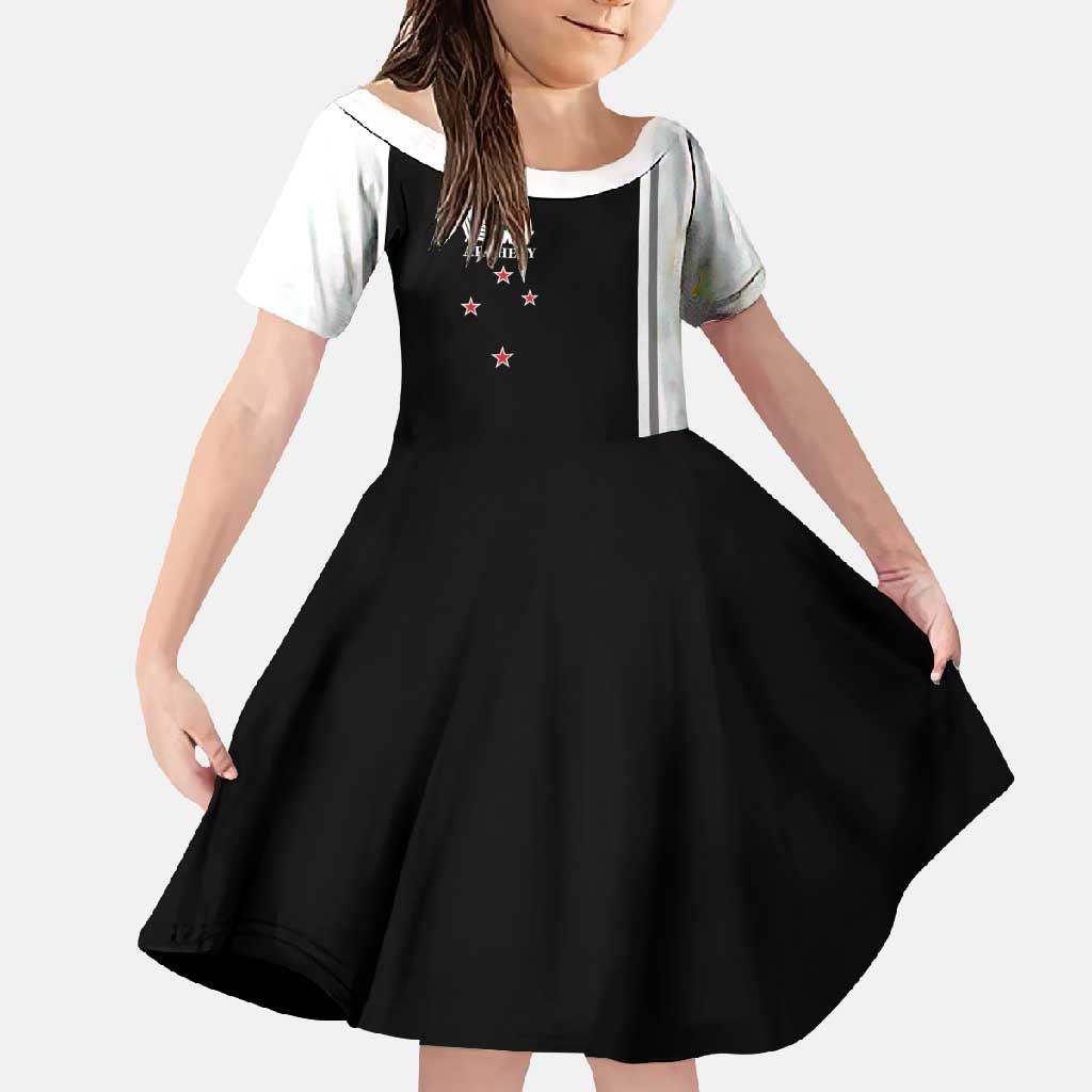 Personalised New Zealand 2025 Archery Basic Family Matching Off Shoulder Maxi Dress and Hawaiian Shirt Archery NZ LT01 Daughter's Dress Black - Polynesian Pride