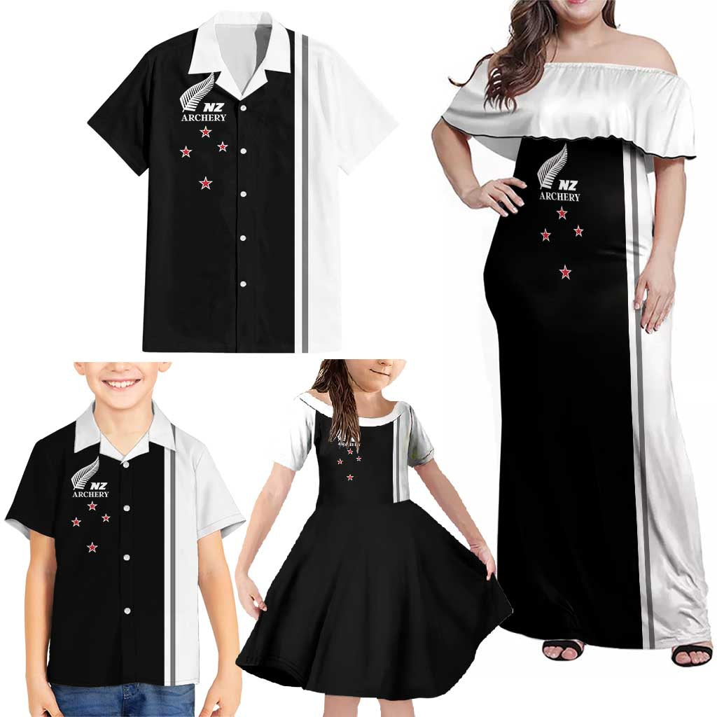 Personalised New Zealand 2025 Archery Basic Family Matching Off Shoulder Maxi Dress and Hawaiian Shirt Archery NZ LT01 - Polynesian Pride