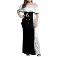 Personalised New Zealand 2025 Archery Basic Family Matching Off Shoulder Maxi Dress and Hawaiian Shirt Archery NZ LT01 Mom's Dress Black - Polynesian Pride
