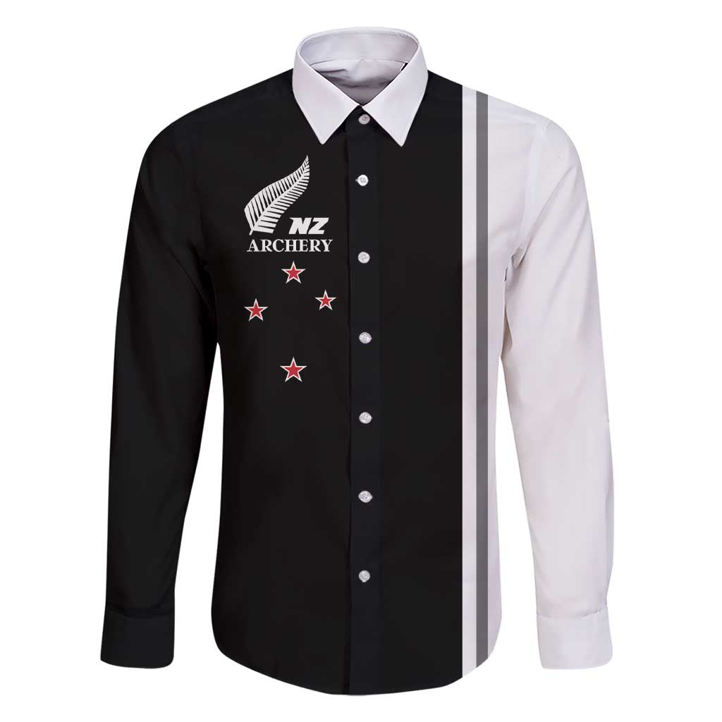 Personalised New Zealand 2025 Archery Basic Family Matching Short Sleeve Bodycon Dress and Hawaiian Shirt Archery NZ LT01 Dad's Shirt - Long Sleeve Black - Polynesian Pride