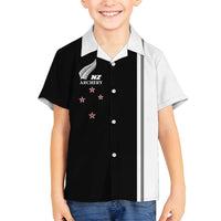 Personalised New Zealand 2025 Archery Basic Family Matching Tank Maxi Dress and Hawaiian Shirt Archery NZ LT01 Son's Shirt Black - Polynesian Pride