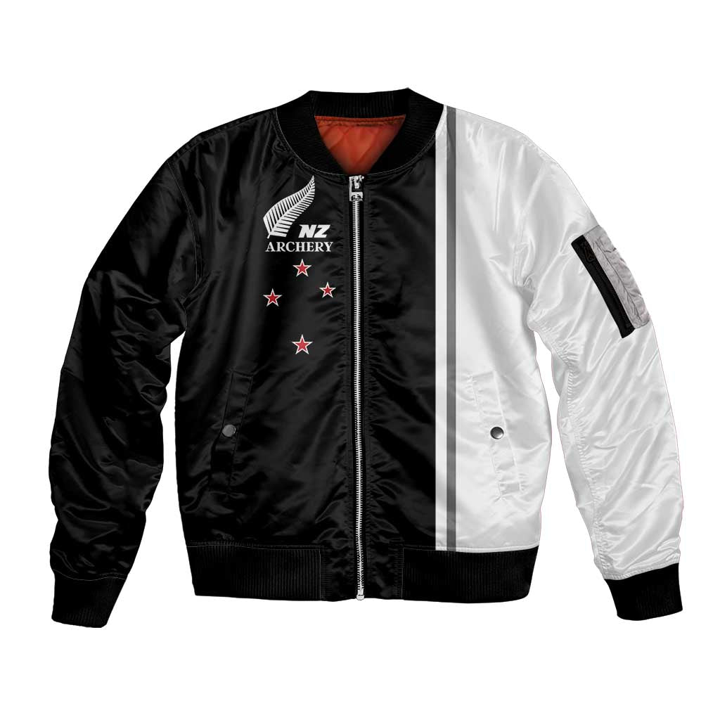 Personalised New Zealand 2025 Archery Basic Sleeve Zip Bomber Jacket Archery NZ LT01 Unisex Black - Polynesian Pride