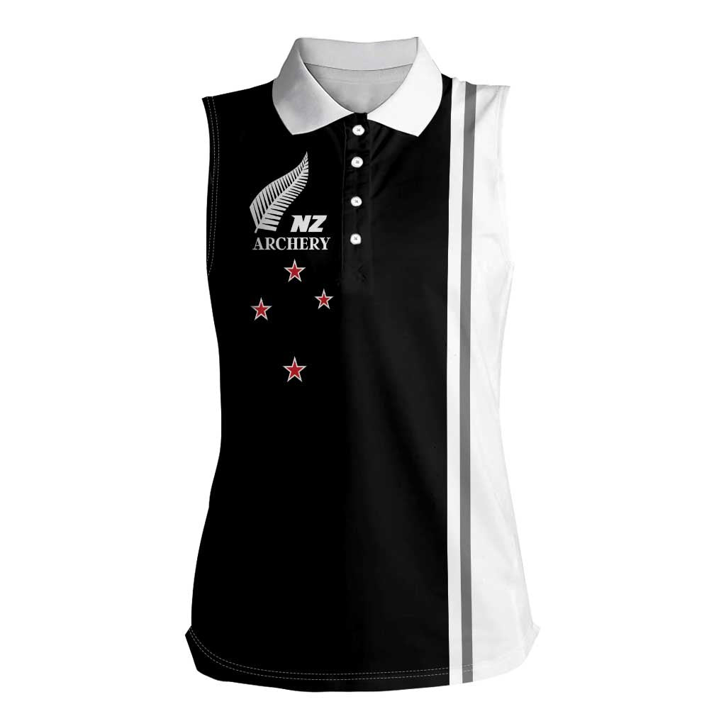 Personalised New Zealand 2025 Archery Basic Women Sleeveless Polo Shirt Archery NZ LT01 Female Black - Polynesian Pride