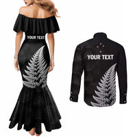Personalised New Zealand 2025 Archery Couples Matching Mermaid Dress and Long Sleeve Button Shirt Aotearoa Silver Arrows Black LT01 - Polynesian Pride