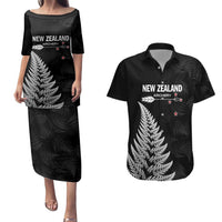 Personalised New Zealand 2025 Archery Couples Matching Puletasi and Hawaiian Shirt Aotearoa Silver Arrows Black LT01 Black - Polynesian Pride