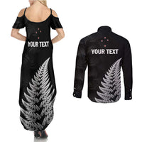 Personalised New Zealand 2025 Archery Couples Matching Summer Maxi Dress and Long Sleeve Button Shirt Aotearoa Silver Arrows Black LT01 - Polynesian Pride
