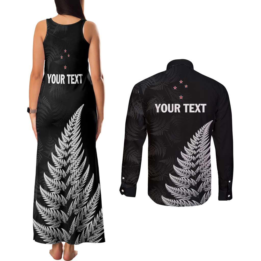 Personalised New Zealand 2025 Archery Couples Matching Tank Maxi Dress and Long Sleeve Button Shirt Aotearoa Silver Arrows Black LT01 - Polynesian Pride