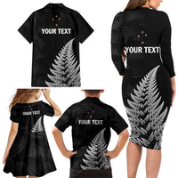 Personalised New Zealand 2025 Archery Family Matching Long Sleeve Bodycon Dress and Hawaiian Shirt Aotearoa Silver Arrows Black LT01 - Polynesian Pride