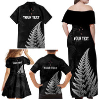 Personalised New Zealand 2025 Archery Family Matching Off Shoulder Maxi Dress and Hawaiian Shirt Aotearoa Silver Arrows Black LT01 - Polynesian Pride