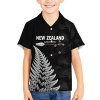 Personalised New Zealand 2025 Archery Family Matching Off Shoulder Maxi Dress and Hawaiian Shirt Aotearoa Silver Arrows Black LT01 Son's Shirt Black - Polynesian Pride