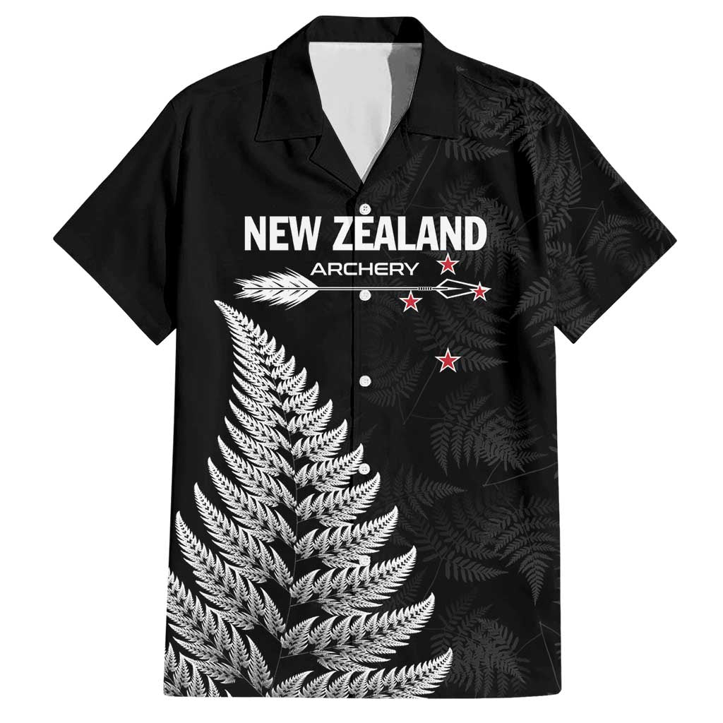 Personalised New Zealand 2025 Archery Family Matching Short Sleeve Bodycon Dress and Hawaiian Shirt Aotearoa Silver Arrows Black LT01 Dad's Shirt - Short Sleeve Black - Polynesian Pride