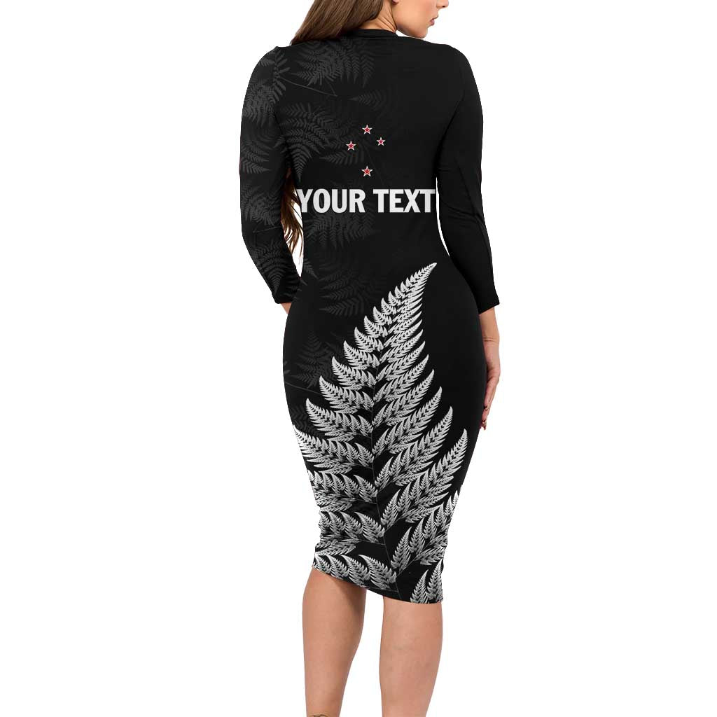 Personalised New Zealand 2025 Archery Long Sleeve Bodycon Dress Aotearoa Silver Arrows Black LT01 - Polynesian Pride