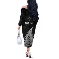 Personalised New Zealand 2025 Archery Off The Shoulder Long Sleeve Dress Aotearoa Silver Arrows Black LT01 - Polynesian Pride