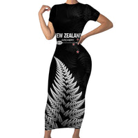 Personalised New Zealand 2025 Archery Short Sleeve Bodycon Dress Aotearoa Silver Arrows Black LT01 Long Dress Black - Polynesian Pride