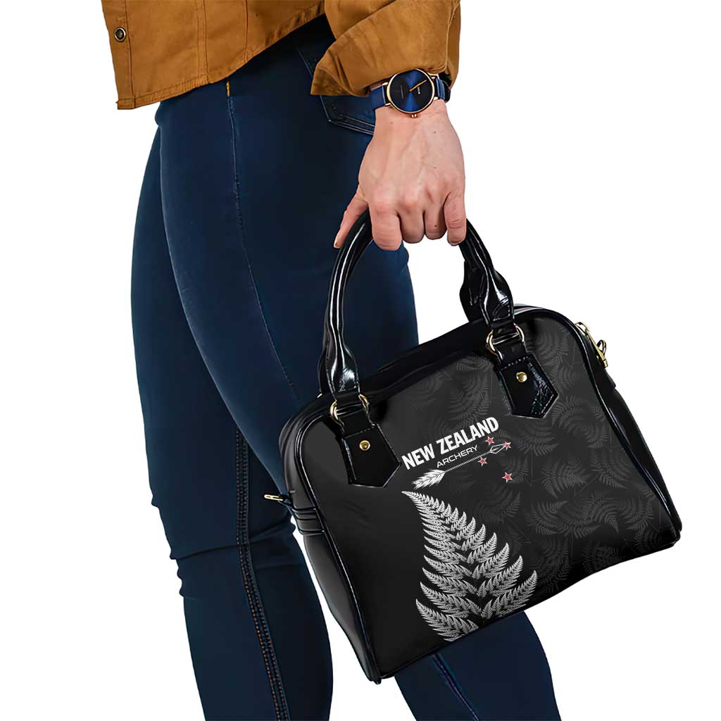 New Zealand 2025 Archery Shoulder Handbag Aotearoa Silver Arrows Black