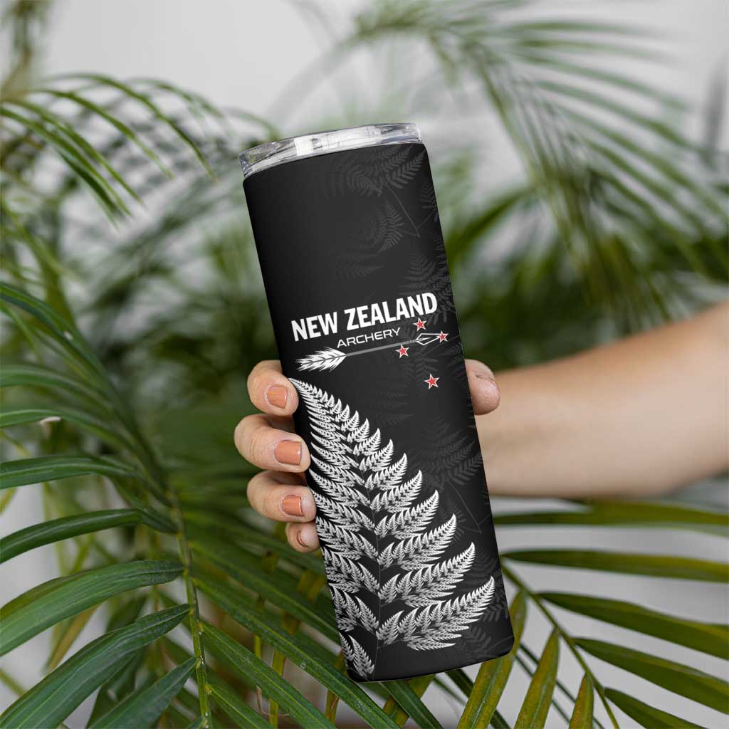 Personalised New Zealand 2025 Archery Skinny Tumbler Aotearoa Silver Arrows Black LT01 - Polynesian Pride