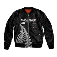 Personalised New Zealand 2025 Archery Sleeve Zip Bomber Jacket Aotearoa Silver Arrows Black