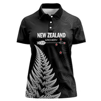 Personalised New Zealand 2025 Archery Women Polo Shirt Aotearoa Silver Arrows Black LT01 Female Black - Polynesian Pride