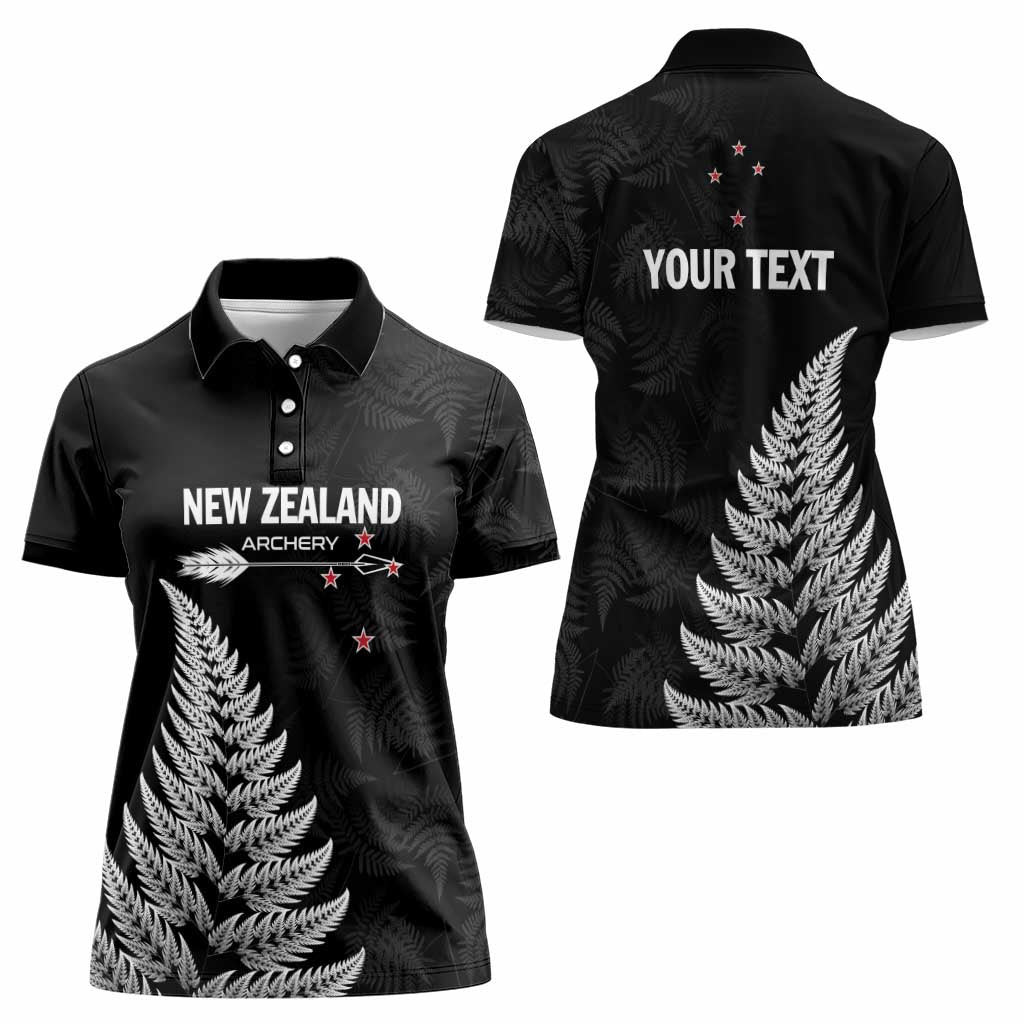 Personalised New Zealand 2025 Archery Women Polo Shirt Aotearoa Silver Arrows Black LT01 - Polynesian Pride