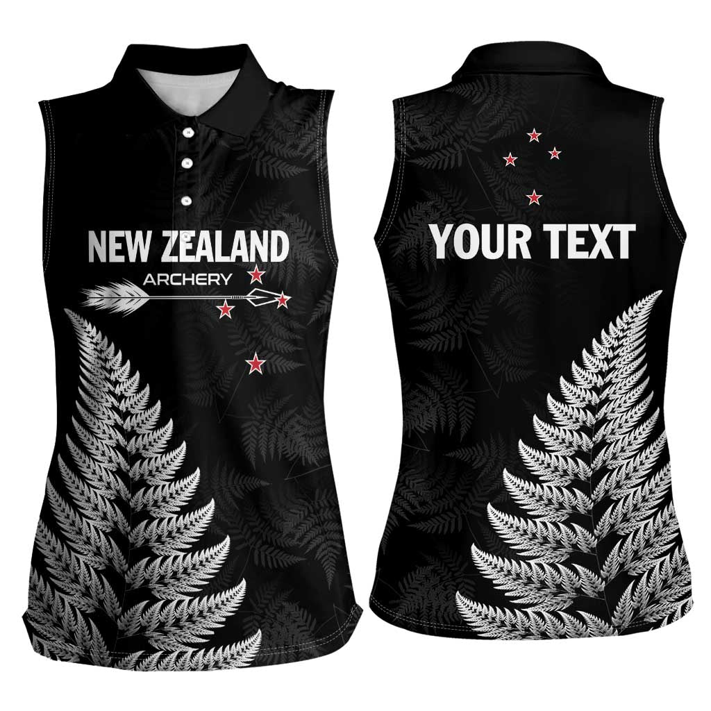 Personalised New Zealand 2025 Archery Women Sleeveless Polo Shirt Aotearoa Silver Arrows Black LT01 - Polynesian Pride